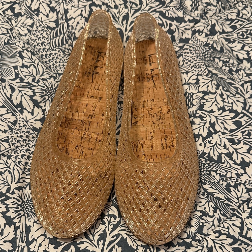 Nicole Miller Gold Jelly Flats